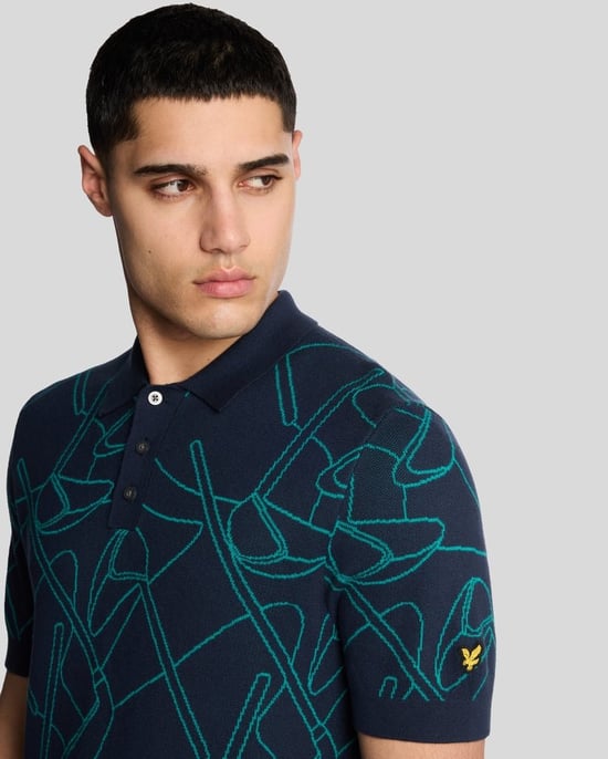 Lyle & Scott Golf Outline Gebreide Poloshirt - Marineblauw - Image 4