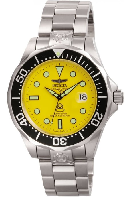 Invicta Grand Diver 3048 Heren Horloge - Automatisch Uurwerk - Roestvrij Staal met Gele Wijzerplaat - 47mm - Image 1