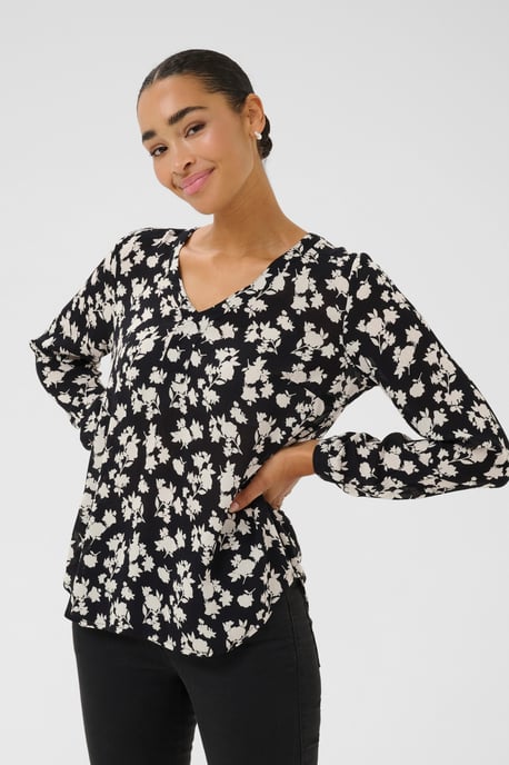 Blouse with long sleeve Regular fit Black/Turtledove Flower Print - Image 3