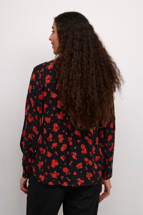 Blouse with long sleeve Regular fit Black_Red Flower Print - Image 3