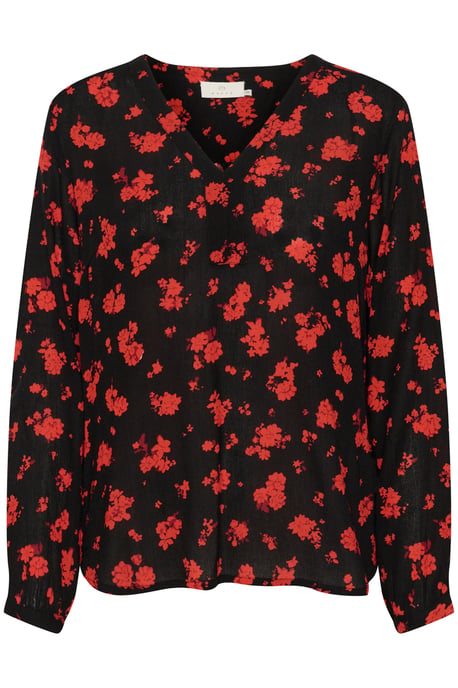 Blouse with long sleeve Regular fit Black_Red Flower Print - Image 4