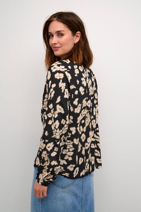 Blouse with long sleeve Regular fit Black/Sand Leo Print - Image 3