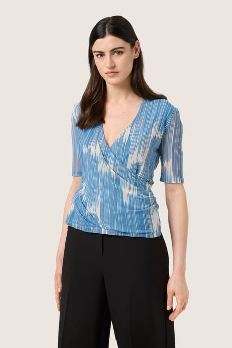 Blouse with long sleeve Feminine Silhouette Blue Scattered Print - Image 2