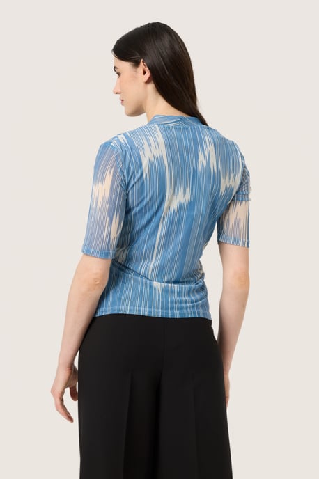 Blouse with long sleeve Feminine Silhouette Blue Scattered Print - Image 3