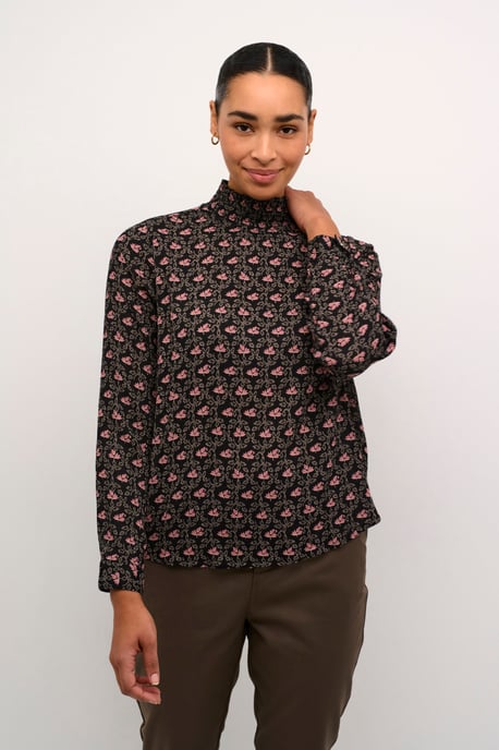 Blouse with long sleeve Regular fit Black_Rosa Flowers - Image 2