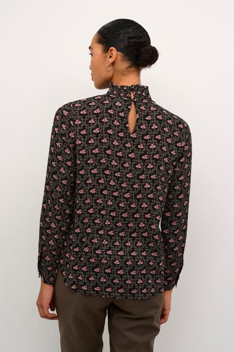 Blouse with long sleeve Regular fit Black_Rosa Flowers - Image 3