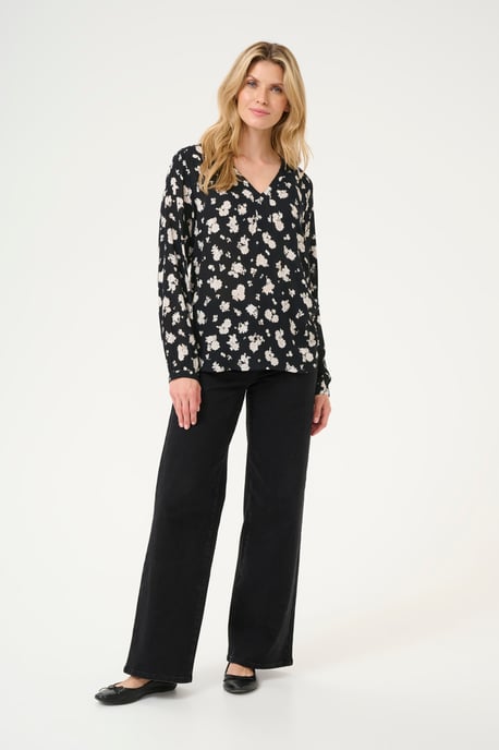 Blouse with long sleeve Regular fit Black/White Flower Print - Image 1