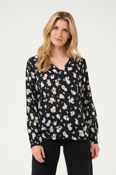 Blouse with long sleeve Regular fit Black/White Flower Print - Image 2