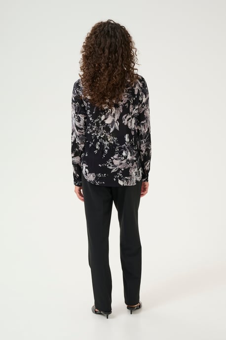 Blouse with long sleeve Regular fit Black/White Painted Flower - Image 2