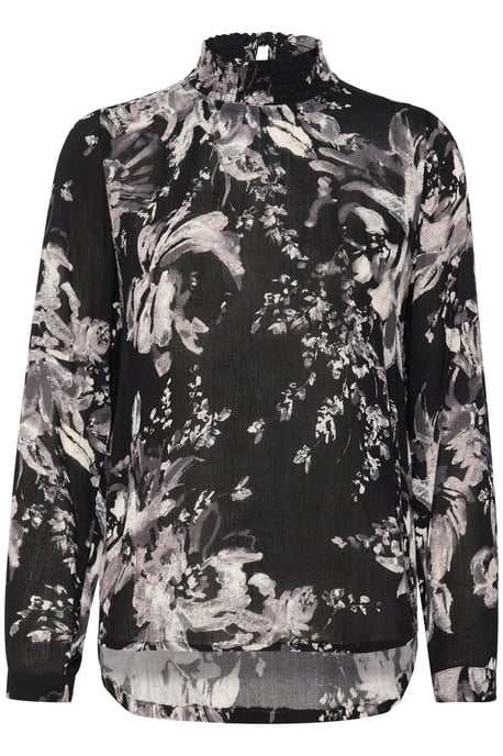 Blouse with long sleeve Regular fit Black/White Painted Flower - Image 4