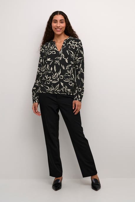 Blouse with long sleeve Regular fit Black/Sand Painted Flower - Image 1