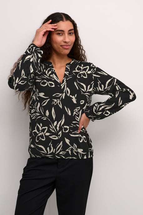Blouse with long sleeve Regular fit Black/Sand Painted Flower - Image 2