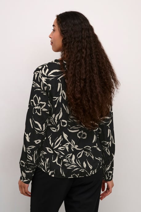 Blouse with long sleeve Regular fit Black/Sand Painted Flower - Image 3