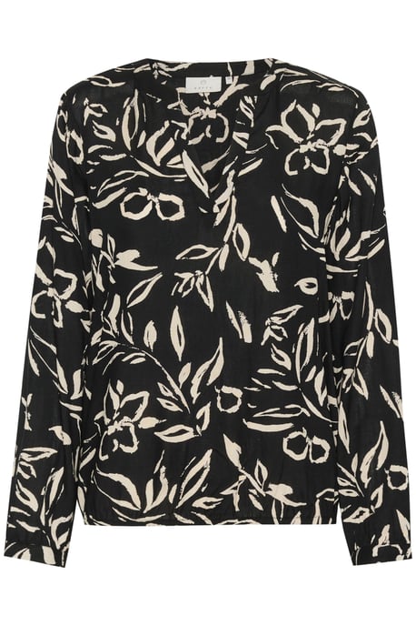 Blouse with long sleeve Regular fit Black/Sand Painted Flower - Image 4