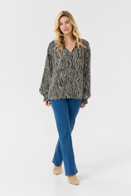 Blouse with long sleeve Regular fit Black wavy dots - Image 1