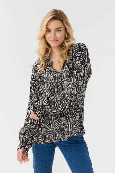 Blouse with long sleeve Regular fit Black wavy dots - Image 3