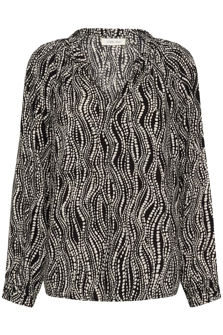 Blouse with long sleeve Regular fit Black wavy dots - Image 4