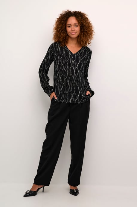 Blouse with long sleeve Regular fit Black/Grey Graphic Simili - Image 1