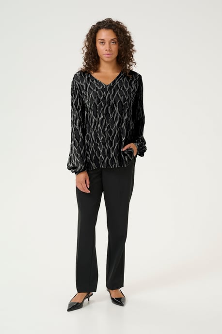 Blouse with long sleeve Regular fit Black/Grey Graphic Simili - Image 2