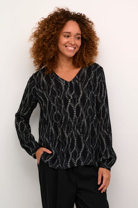 Blouse with long sleeve Regular fit Black/Grey Graphic Simili - Image 4