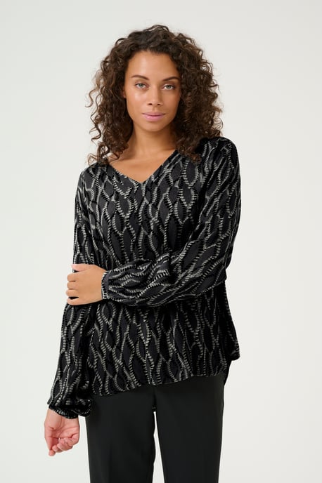 Blouse with long sleeve Regular fit Black/Grey Graphic Simili - Image 5