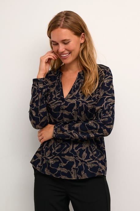 Blouse with long sleeve Regular fit Brindle/Midnight Doodle Print - Image 4