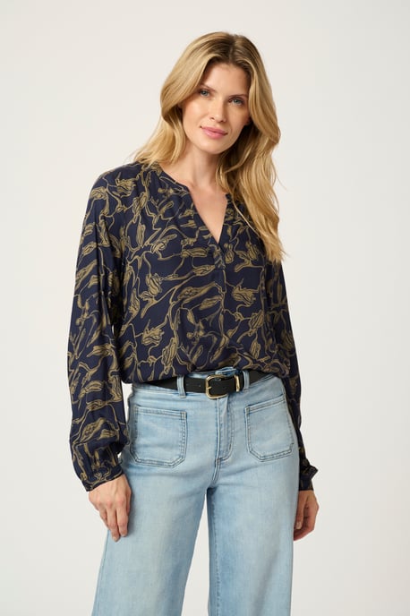Blouse with long sleeve Regular fit Brindle/Midnight Doodle Print - Image 5