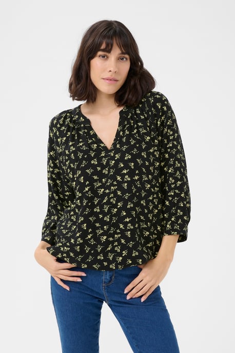 Blouse with long sleeve Loose fit Black/Green Lettuce Ditzy - Image 3