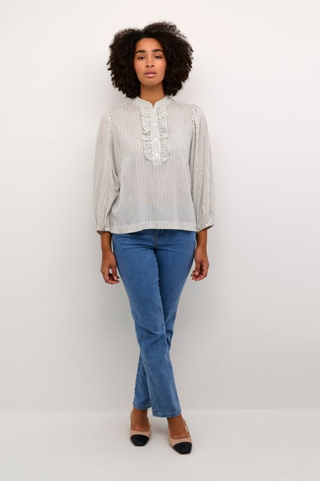 Blouse met lange mouwen Regular fit Turtledove/Black Stripe white black - Image 1