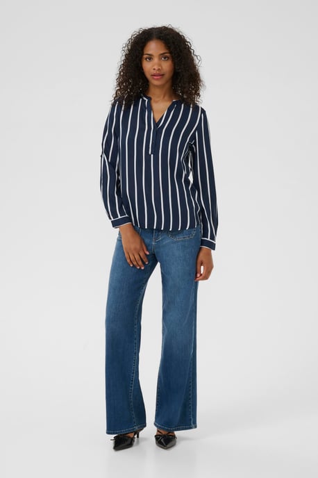 Blouse with long sleeve Regular fit Midnight Marine/Chalk - Image 2