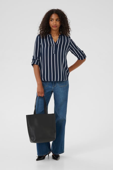 Blouse with long sleeve Regular fit Midnight Marine/Chalk - Image 3