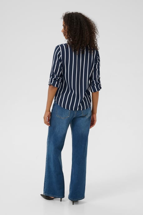 Blouse with long sleeve Regular fit Midnight Marine/Chalk - Image 4