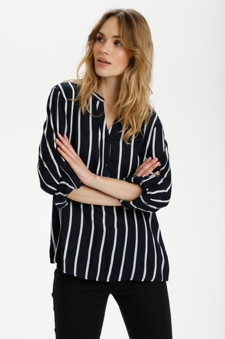 Blouse with long sleeve Regular fit Midnight Marine/Chalk - Image 5