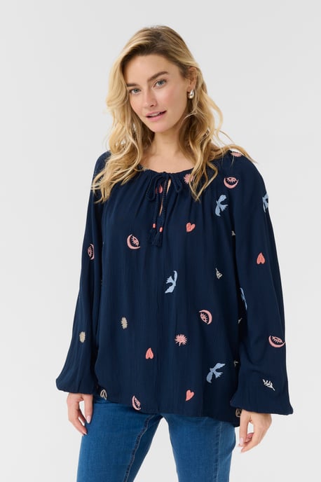 Blouse met lange mouwen Loose fit Dress blue with mulitcolor emb blue - Image 3