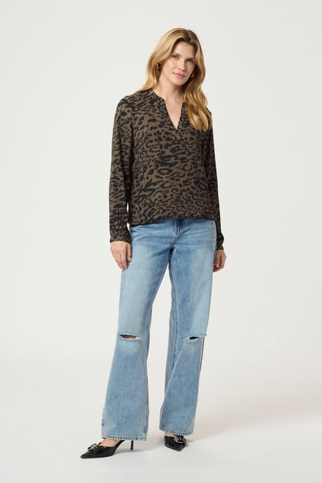 Blouse with long sleeve Regular fit Brown/Black Flower Print - Image 1