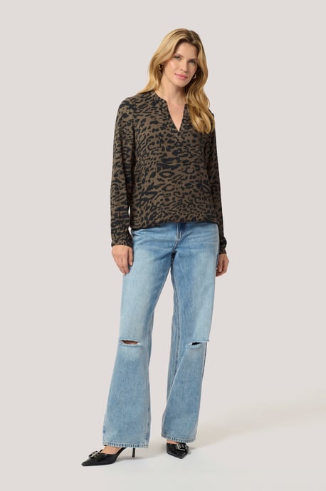 Blouse with long sleeve Regular fit Brown/Black Flower Print - Image 2