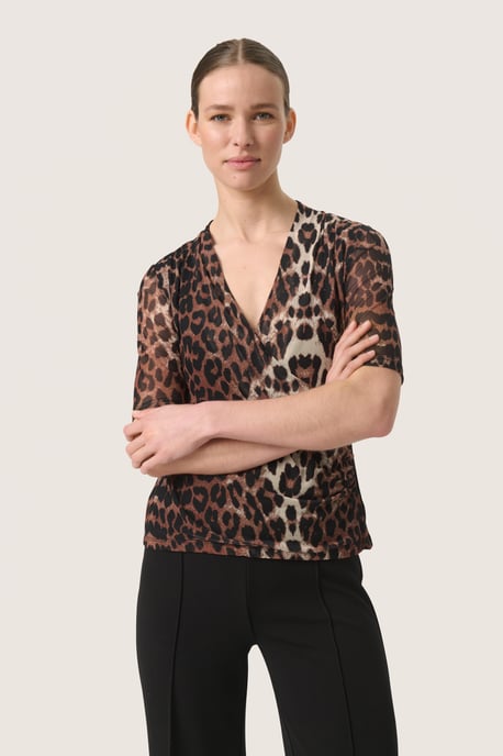 Blouse with long sleeve Feminine Silhouette Leopard Pattern - Image 2