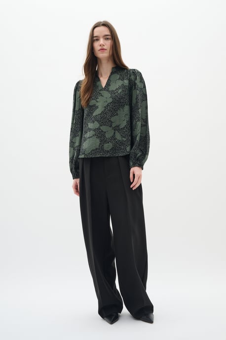 Blouse met lange mouwen Relaxed fit GraphicFlower Black/AgaveGreen floral - Image 2