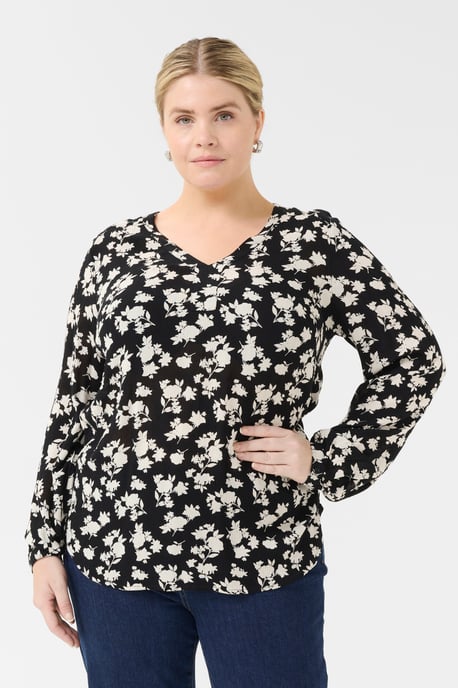 Blouse with long sleeve Regular fit Black/Turtledove Flower Print - Image 3