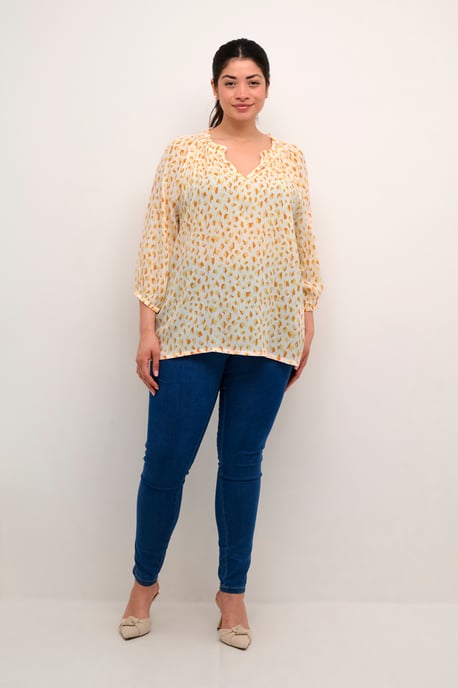 Blouse with long sleeve Regular fit White/Orange Graphic Dots - Image 1