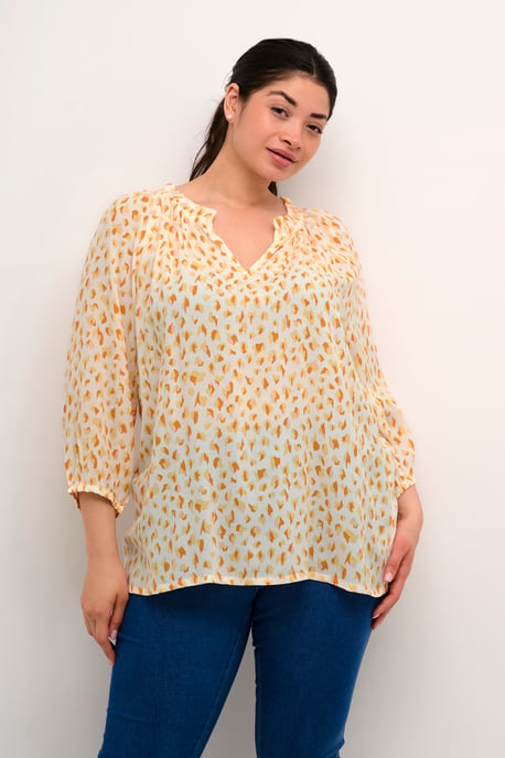 Blouse with long sleeve Regular fit White/Orange Graphic Dots - Image 3