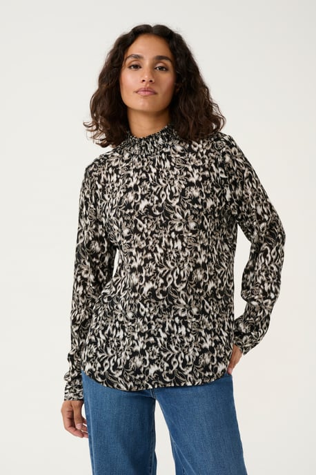 Blouse with long sleeve Regular fit Black/ElefantS. GraphicFlower - Image 2