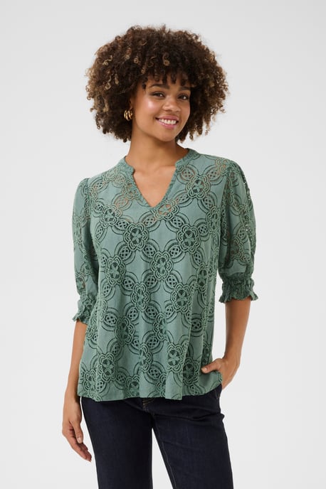 Blouse with long sleeve Relaxed fit Green Milieu - Image 3