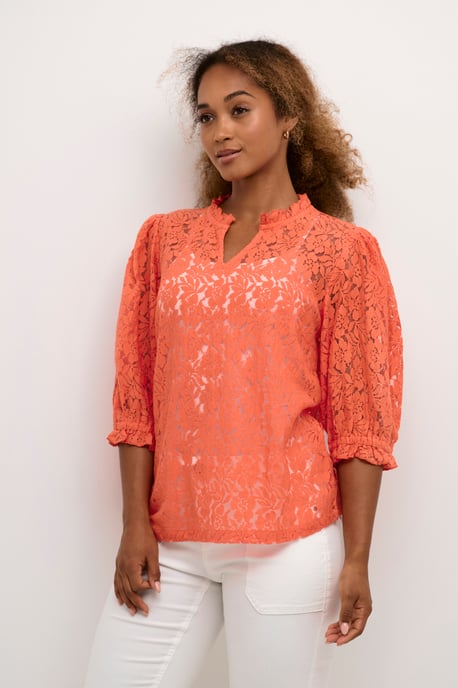 Blouse with short sleeve A-shape Hot Coral - Image 2
