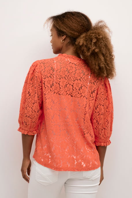 Blouse with short sleeve A-shape Hot Coral - Image 3