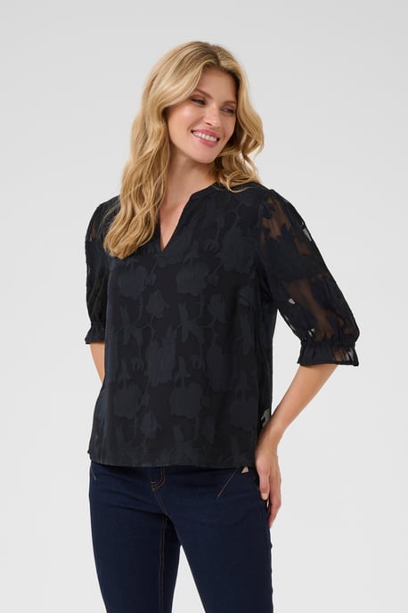 Blouse with short sleeve Regular fit Pitch Black - Image 3