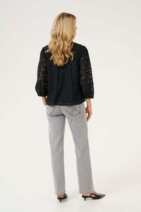 Blouse with short sleeve Regular fit Pitch Black - Image 2