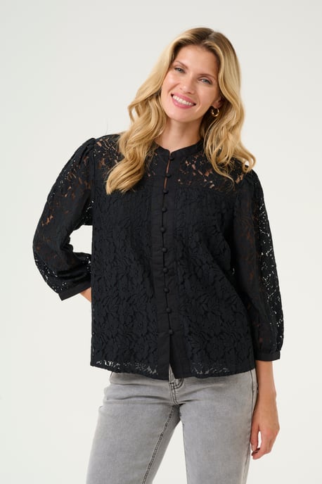 Blouse with short sleeve Regular fit Pitch Black - Image 3