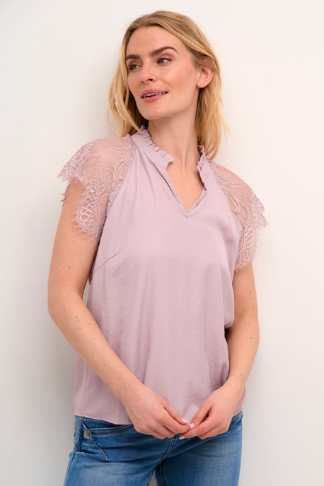 Blouse with short sleeve Straight fit Deauville Mauve - Image 4
