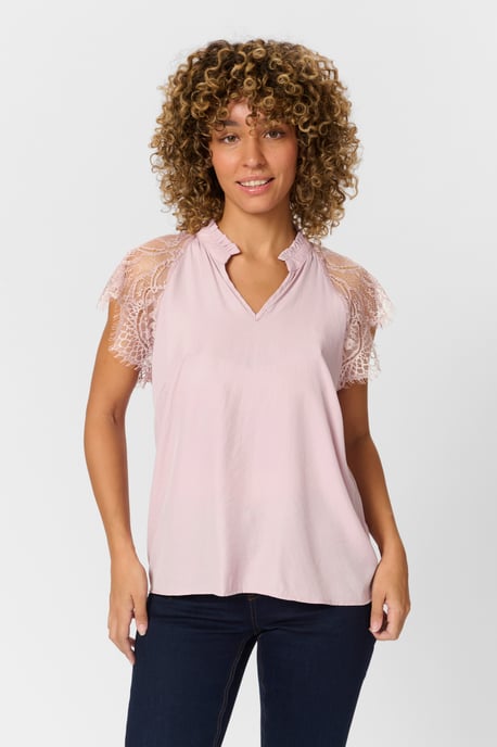Blouse with short sleeve Straight fit Deauville Mauve - Image 5
